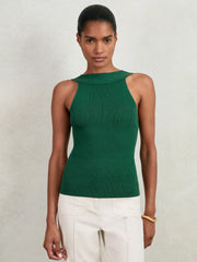Low-Back Rib-Knit Vest in Green