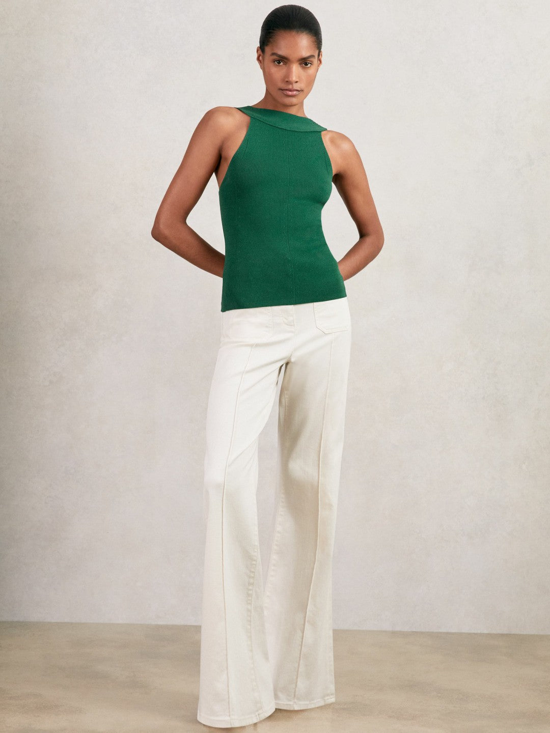 Low-Back Rib-Knit Vest in Green
