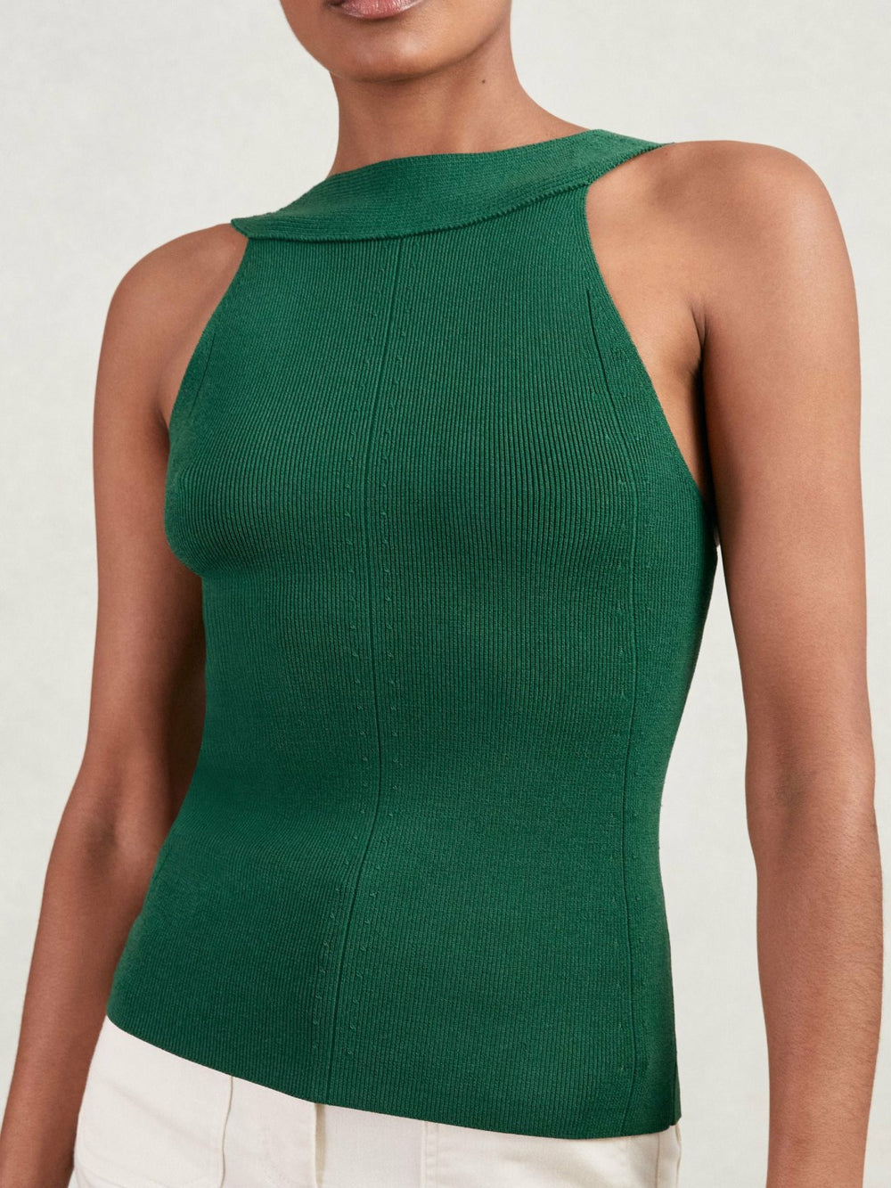 Low-Back Rib-Knit Vest in Green