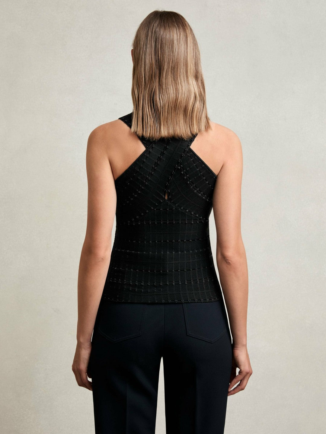 Cross Neck Textured Top in Black