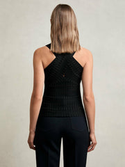 Cross Neck Textured Top in Black