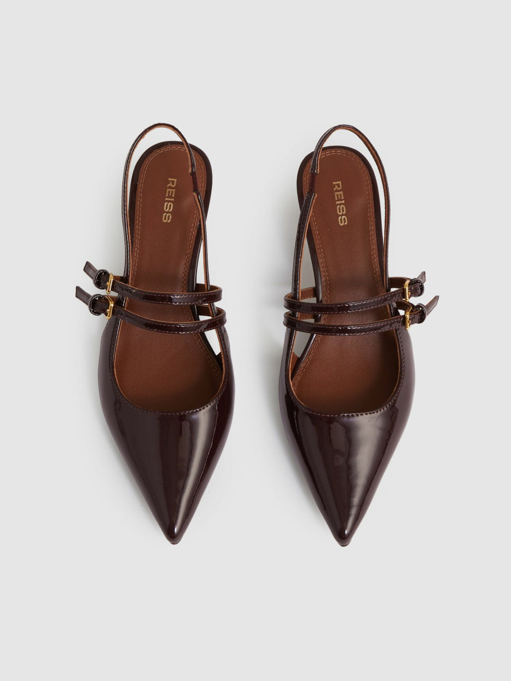 Leather Slingback Buckle Court Shoes in Oxblood
