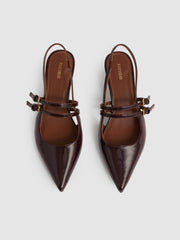Leather Slingback Buckle Court Shoes in Oxblood