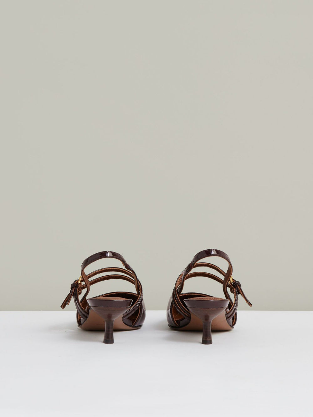 Leather Slingback Buckle Court Shoes in Oxblood