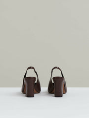 Leather Slingback Court Shoes in Chocolate