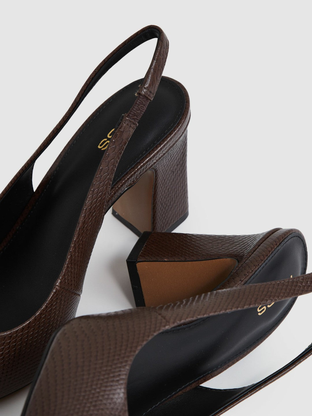 Leather Slingback Court Shoes in Chocolate