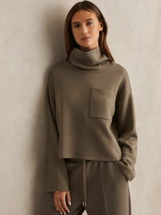 Interlock Jersey Funnel Neck Sweatshirt in Khaki Green