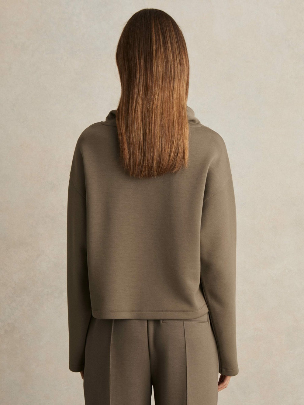 Interlock Jersey Funnel Neck Sweatshirt in Khaki Green
