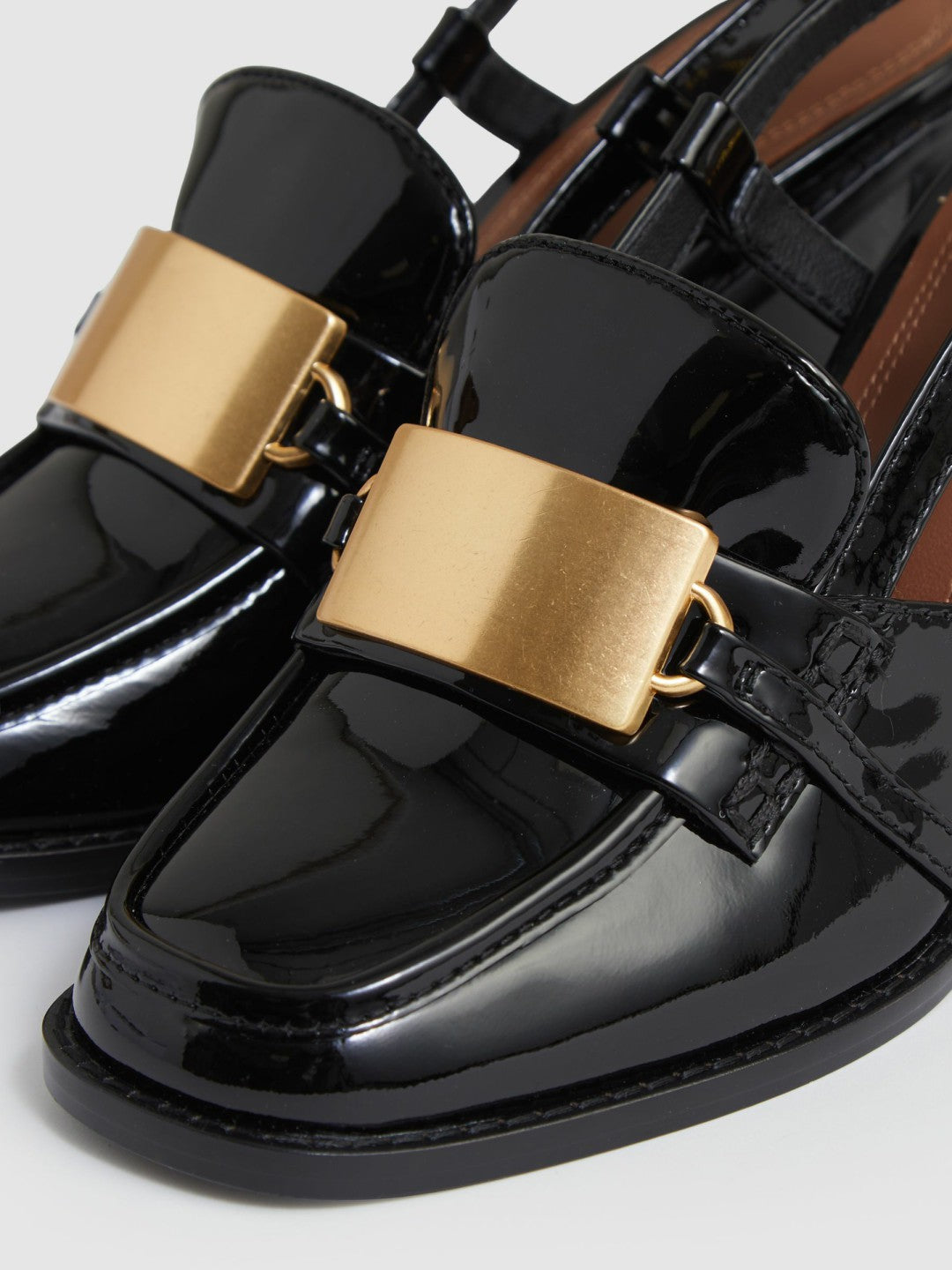 Patent Leather Slingback Heeled Loafers in Black