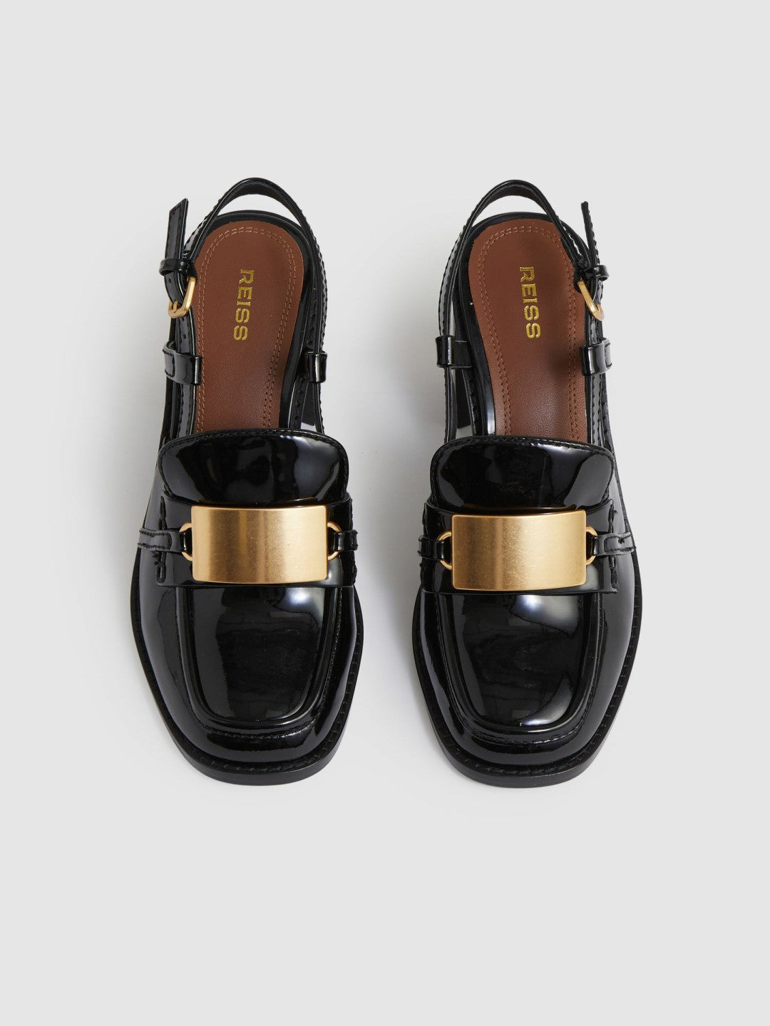 Patent Leather Slingback Heeled Loafers in Black