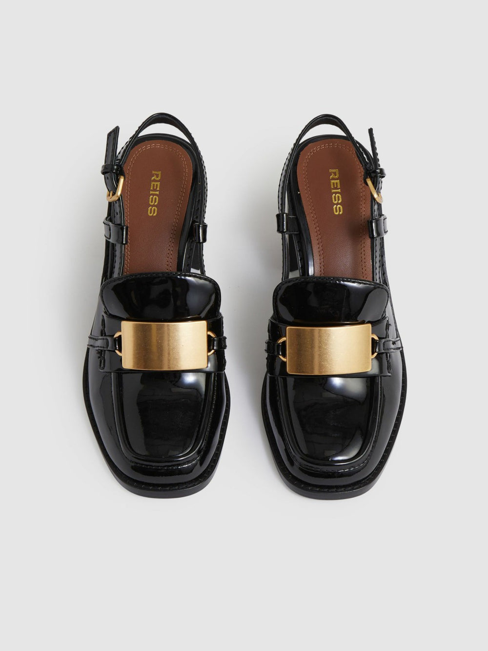 Patent Leather Slingback Heeled Loafers in Black