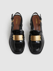 Patent Leather Slingback Heeled Loafers in Black