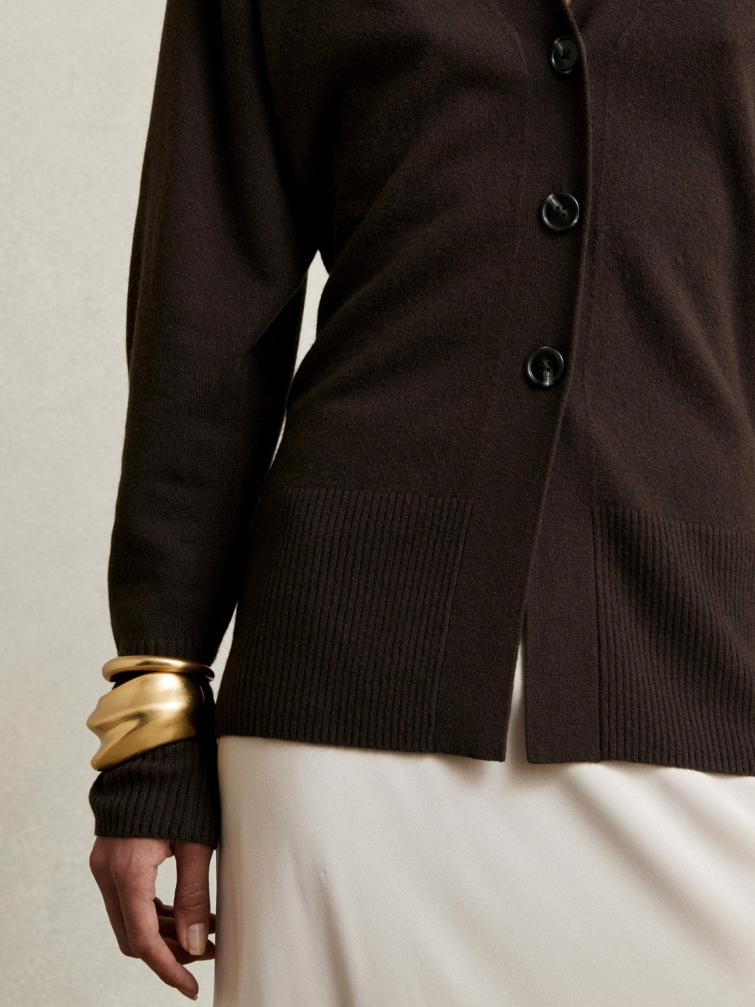 Wool-Blend Fitted Cardigan With Cashmere in Chocolate