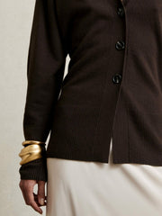Wool-Blend Fitted Cardigan With Cashmere in Chocolate