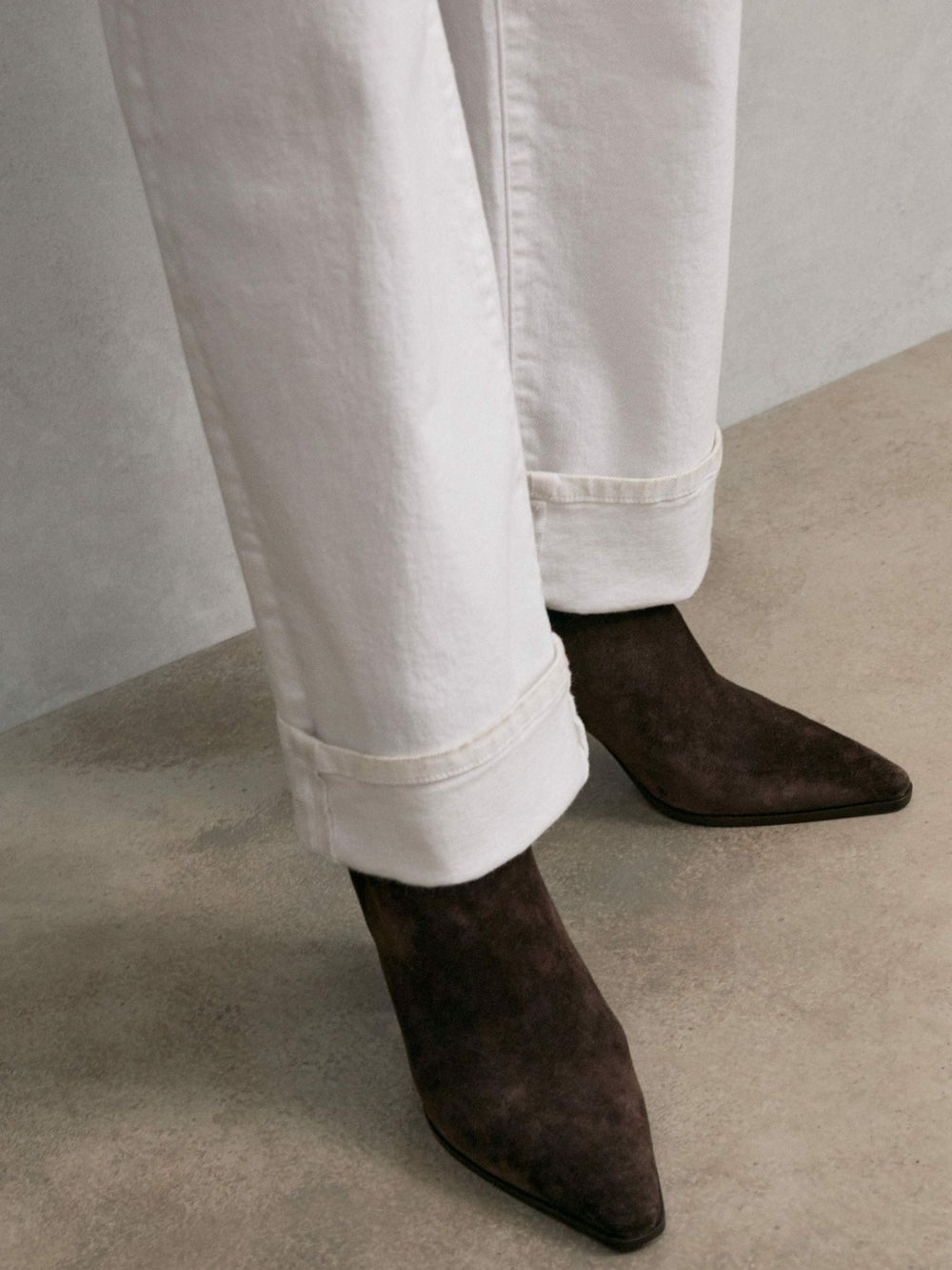 Suede Block-Heel Ankle Boots in Chocolate