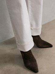 Suede Block-Heel Ankle Boots in Chocolate