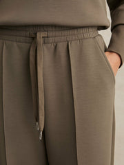 Modal-Blend Interlock Wide-Leg Joggers in Khaki Green