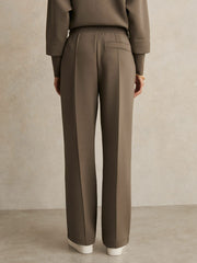 Modal-Blend Interlock Wide-Leg Joggers in Khaki Green
