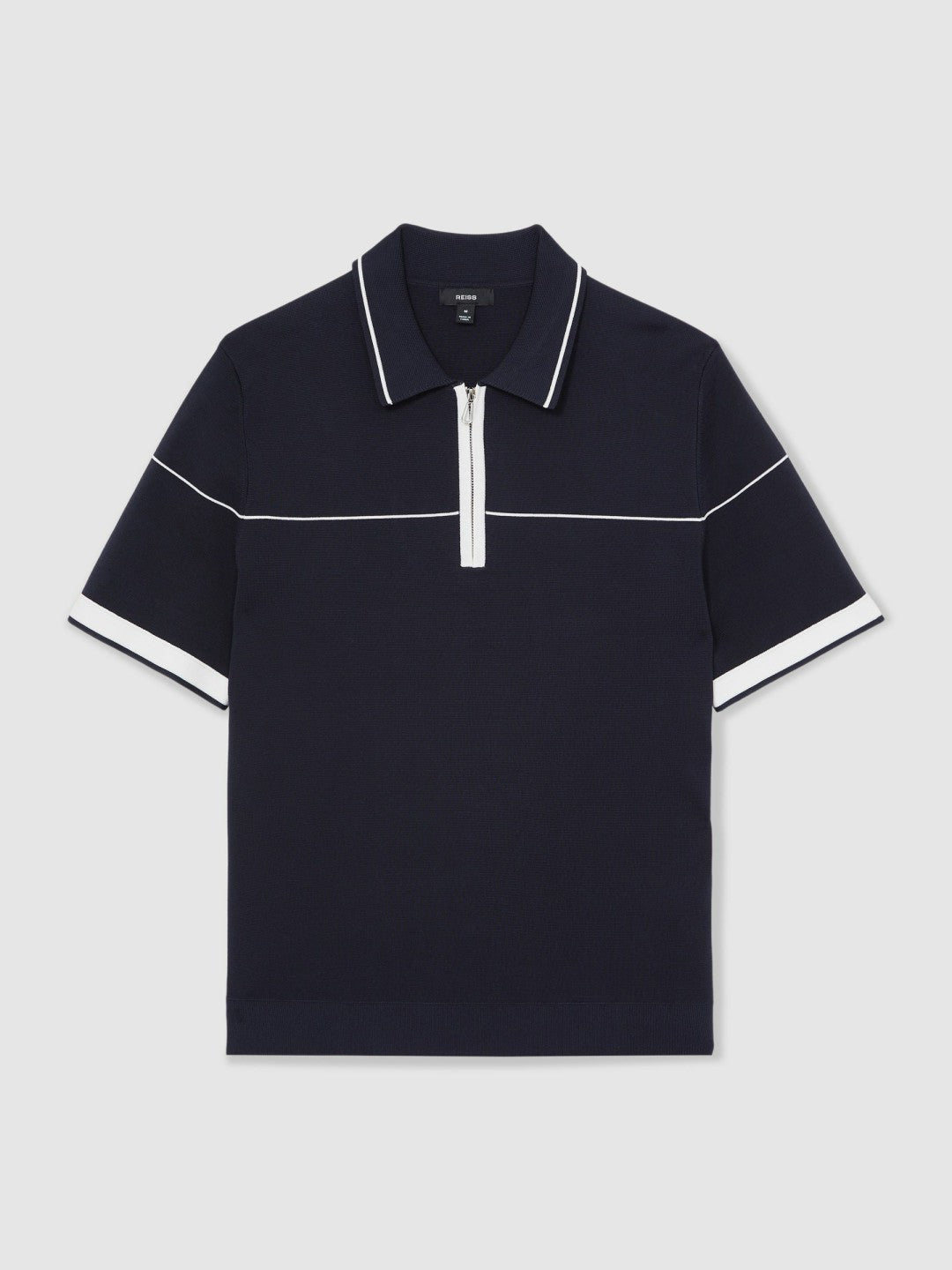 Half Zip Tipped Polo Shirt in Navy/White
