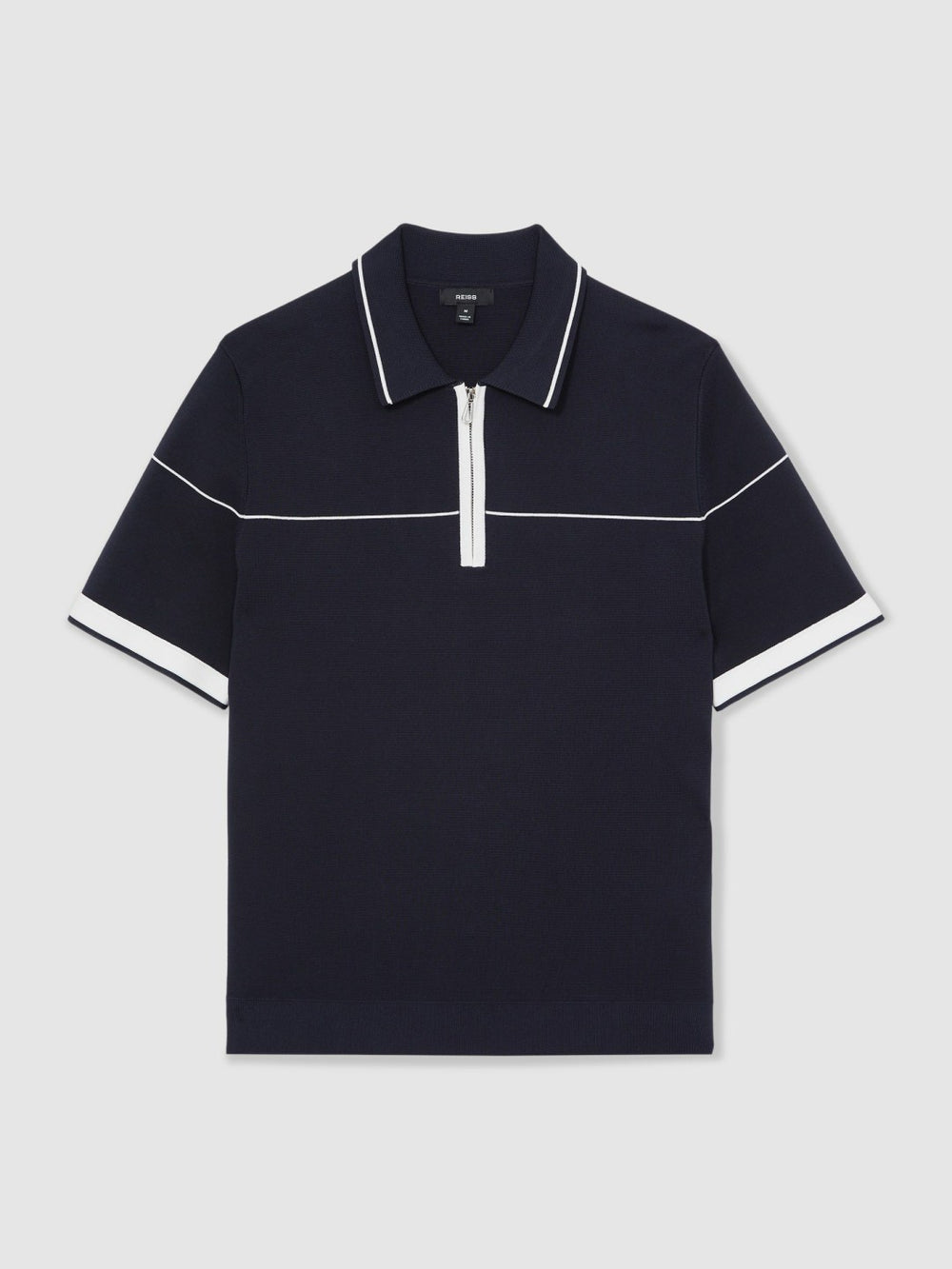 Half Zip Tipped Polo Shirt in Navy/White