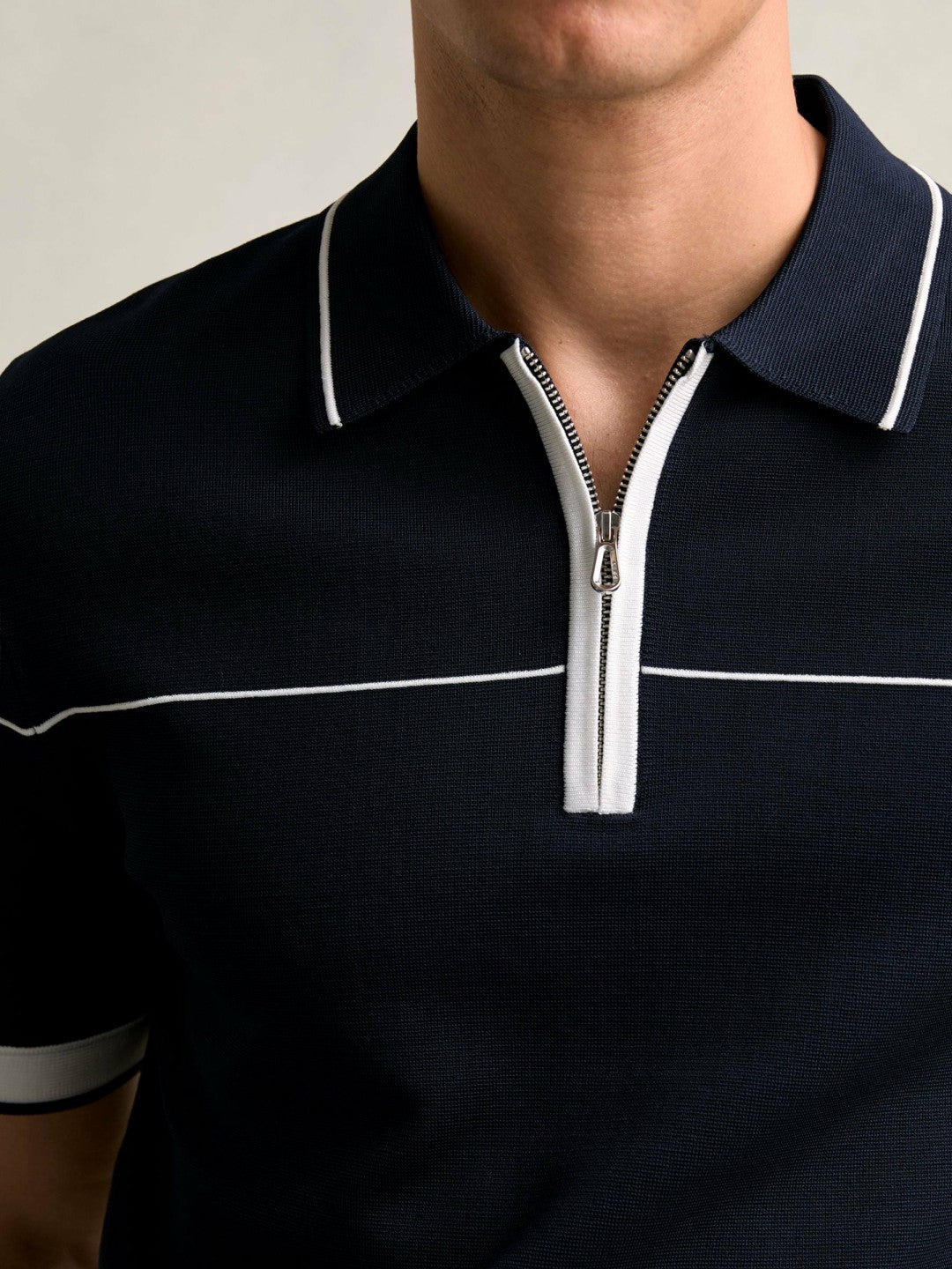 Half Zip Tipped Polo Shirt in Navy/White