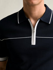 Half Zip Tipped Polo Shirt in Navy/White