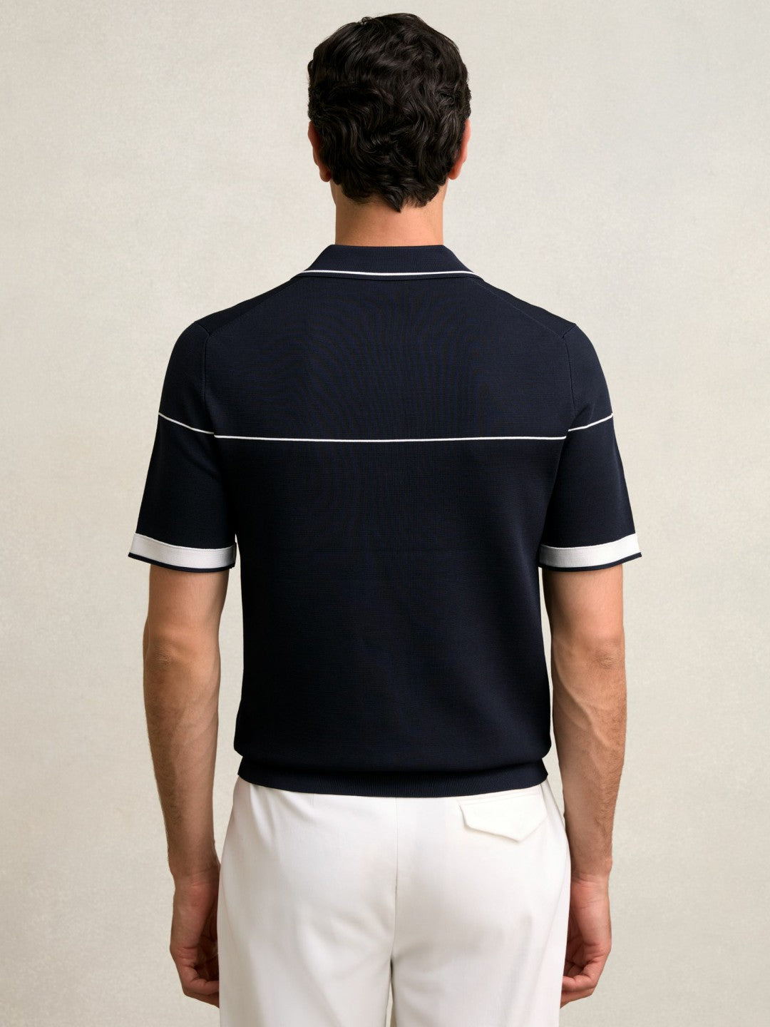 Half Zip Tipped Polo Shirt in Navy/White