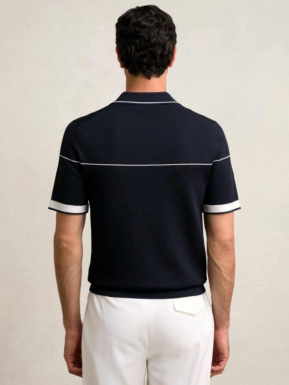 Half Zip Tipped Polo Shirt in Navy/White