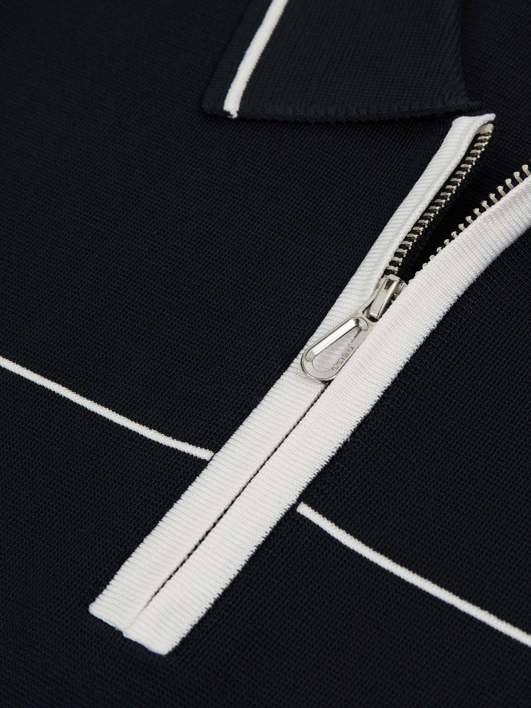 Half Zip Tipped Polo Shirt in Navy/White