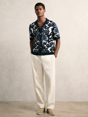 Paisley Jacquard Knit Shirt in Navy Blue/White