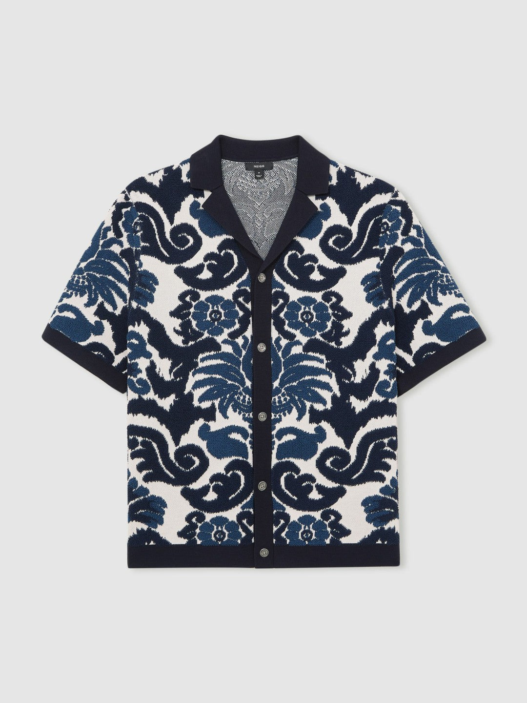 Paisley Jacquard Knit Shirt in Navy Blue/White