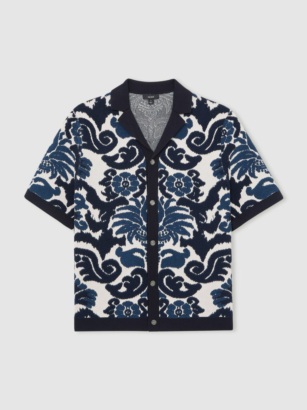 Paisley Jacquard Knit Shirt in Navy Blue/White