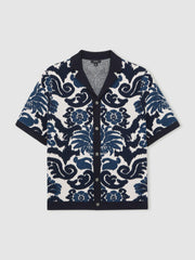 Paisley Jacquard Knit Shirt in Navy Blue/White