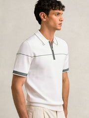 Half Zip Tipped Polo Shirt in White/Green