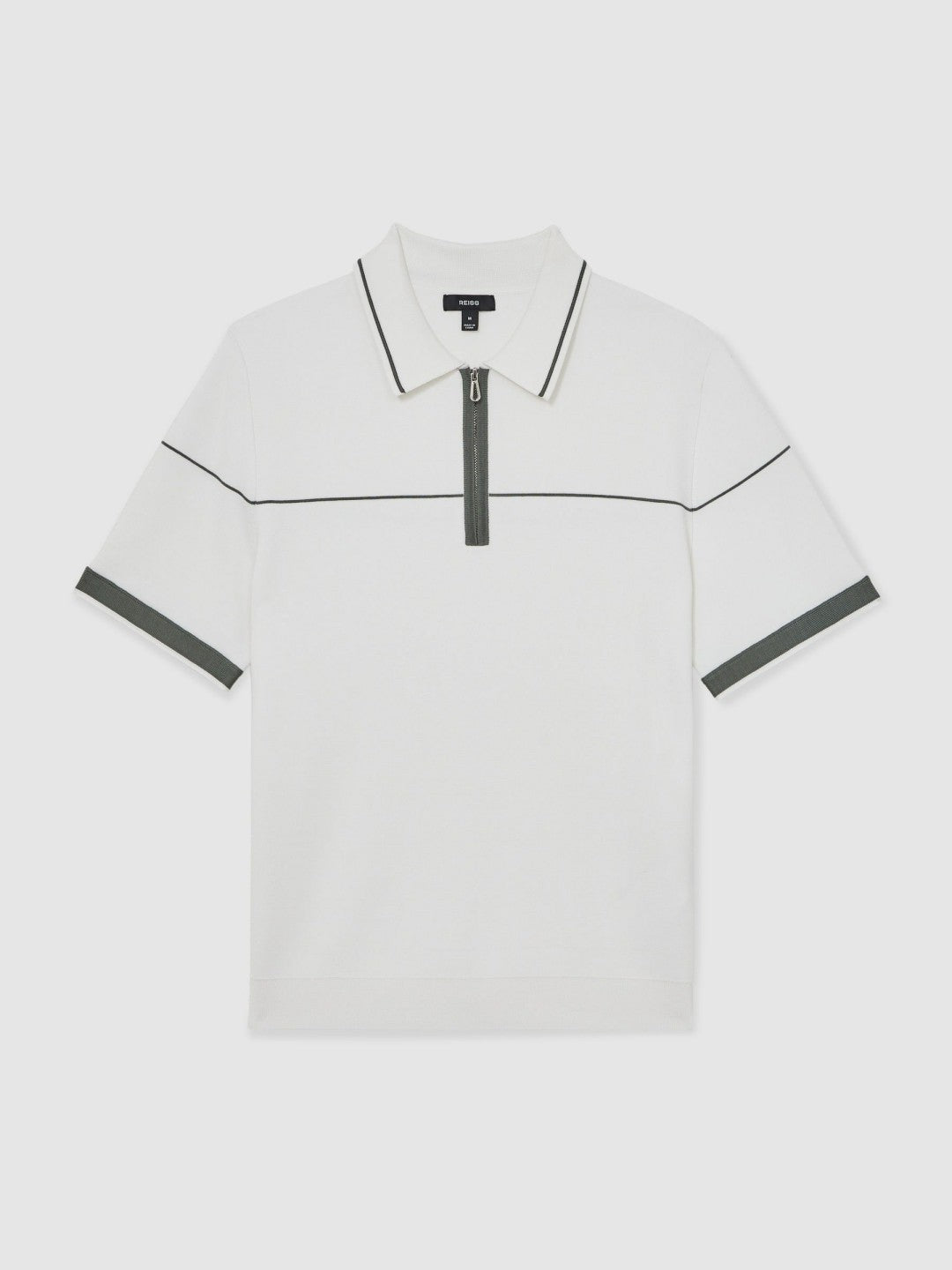 Half Zip Tipped Polo Shirt in White/Green