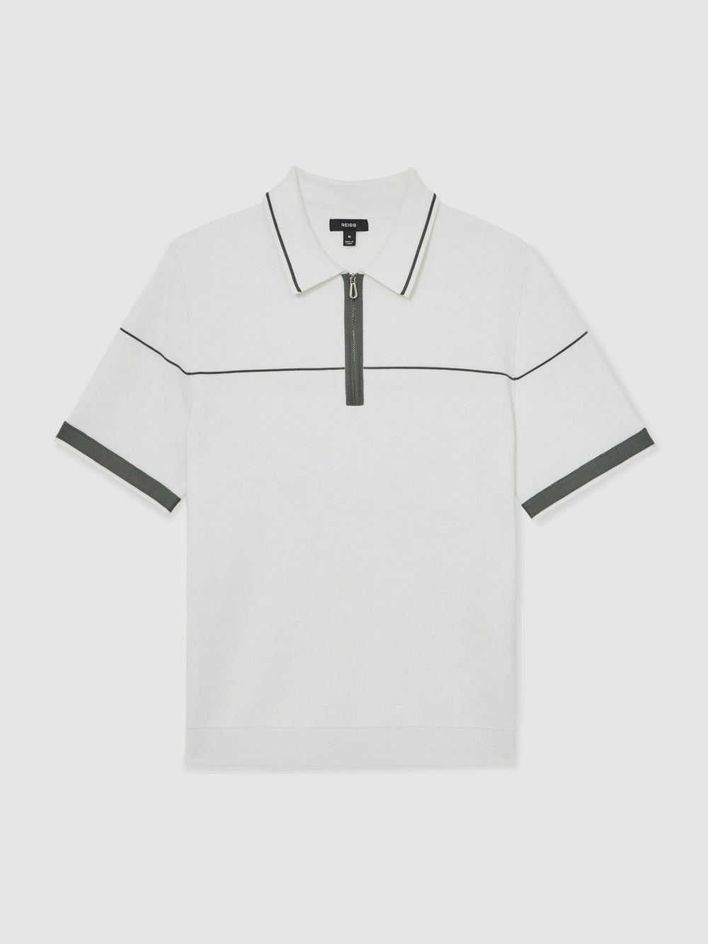 Half Zip Tipped Polo Shirt in White/Green