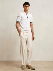 Half Zip Tipped Polo Shirt in White/Green
