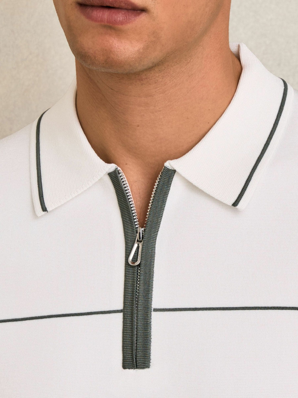 Half Zip Tipped Polo Shirt in White/Green