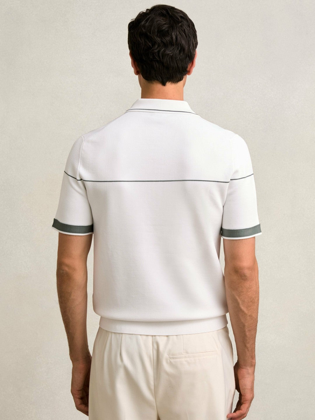 Half Zip Tipped Polo Shirt in White/Green