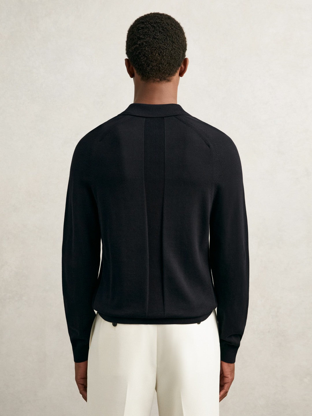 Cotton Concealed Placket Polo Shirt in Navy
