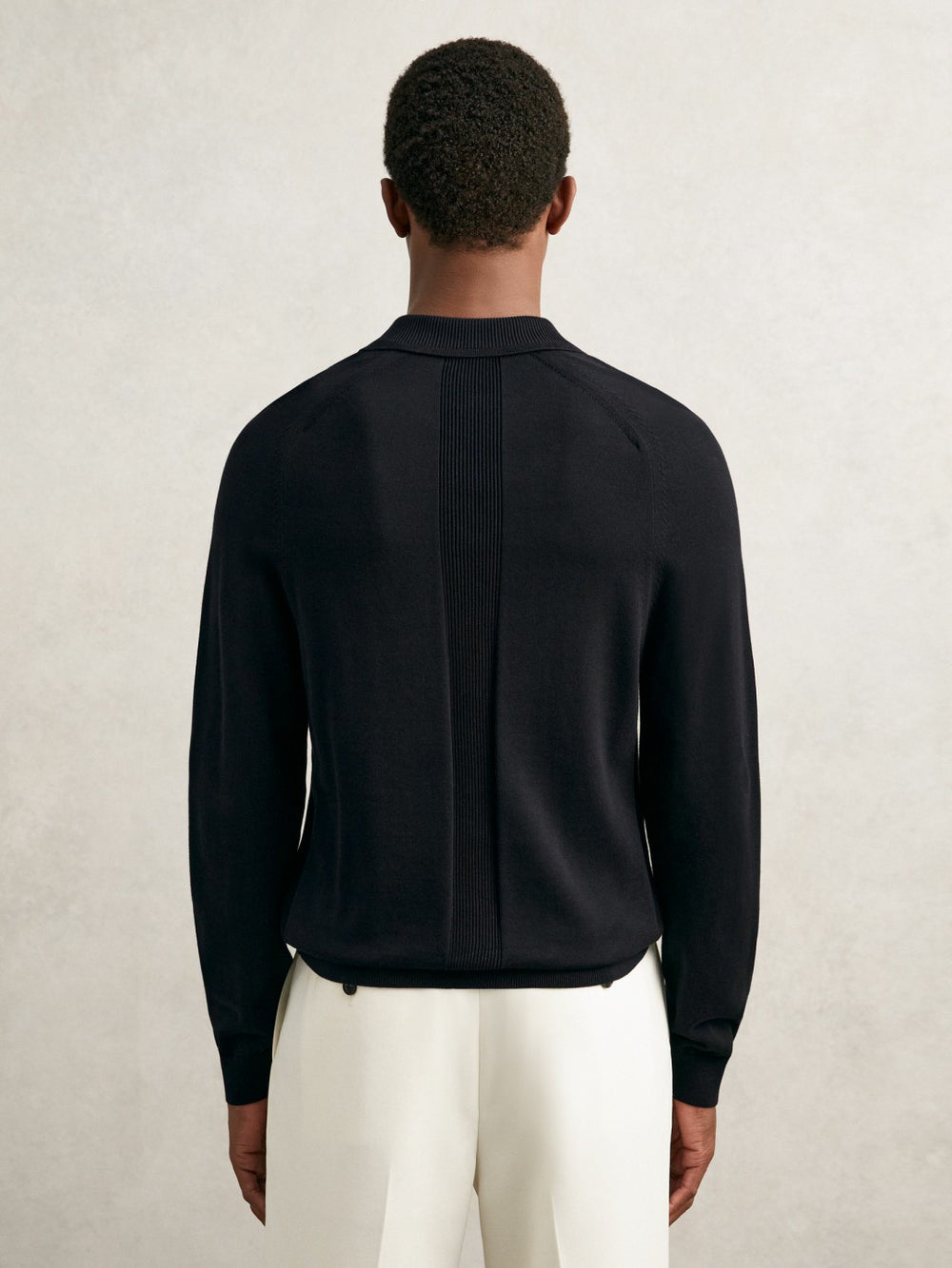 Cotton Concealed Placket Polo Shirt in Navy