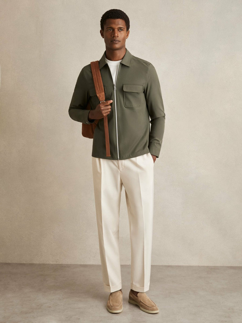 Technical Zip-Through Overshirt in Green