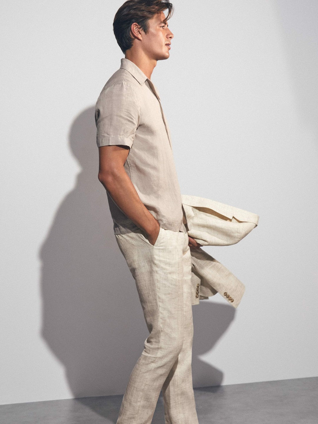 Linen-Cotton Slim-Fit Suit Trousers in Stone