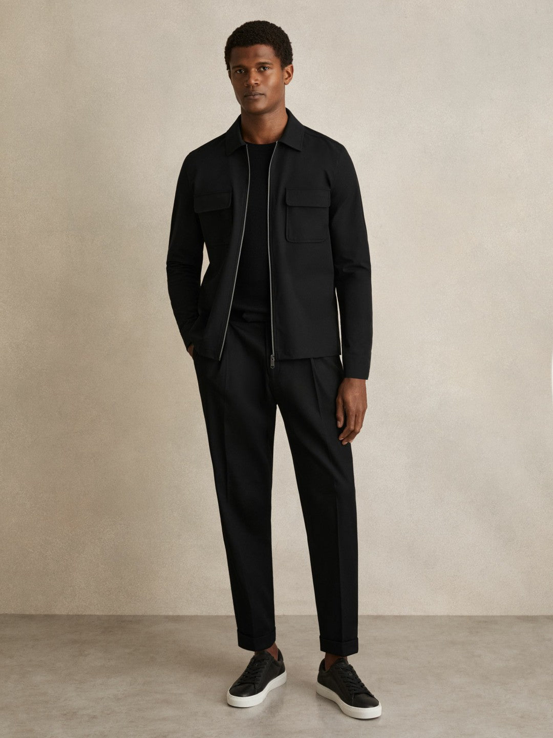 Technical Zip-Through Overshirt in Black