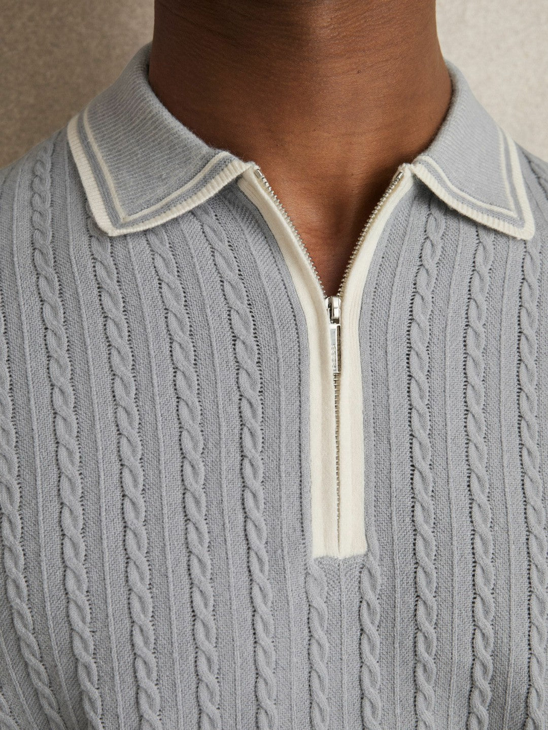Micro-Cable Half-Zip Polo Shirt in Soft Blue