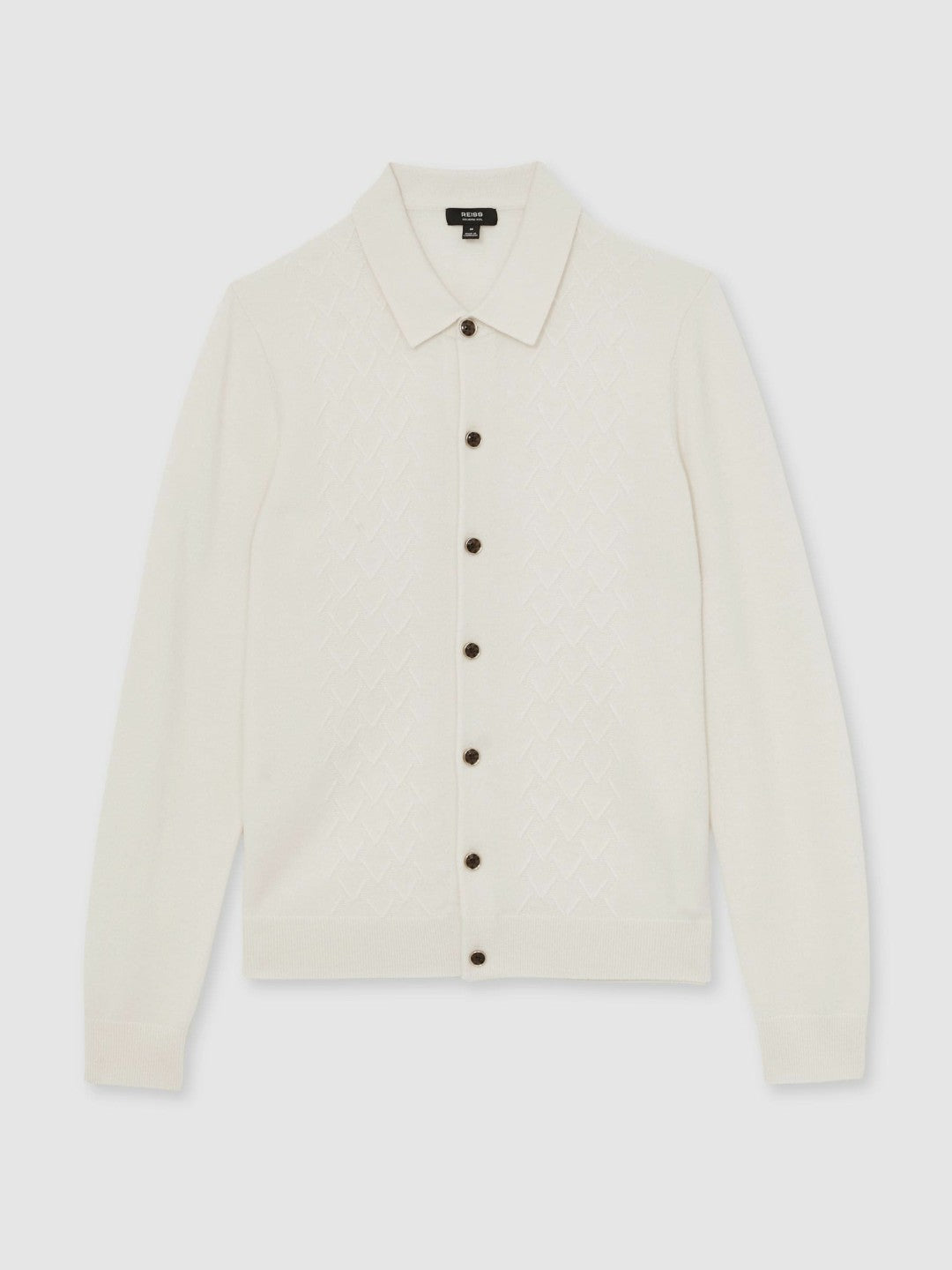 Wool V-Stitch Button-Through Cardigan in Off White