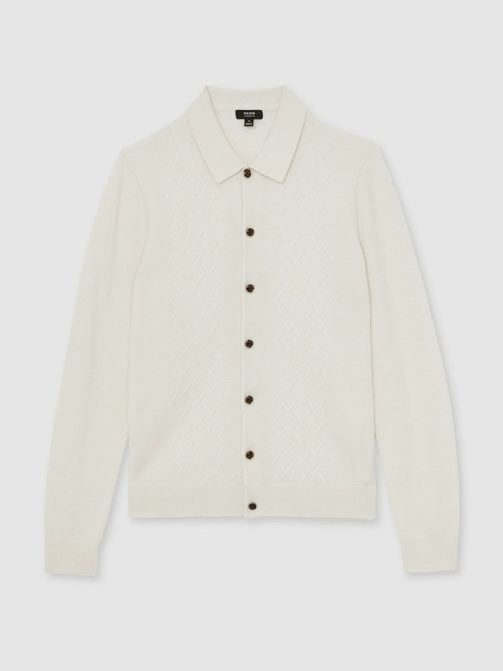 Wool V-Stitch Button-Through Cardigan in Off White