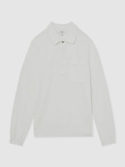 Cotton Concealed Placket Polo Shirt in White