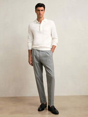 Cotton Concealed Placket Polo Shirt in White