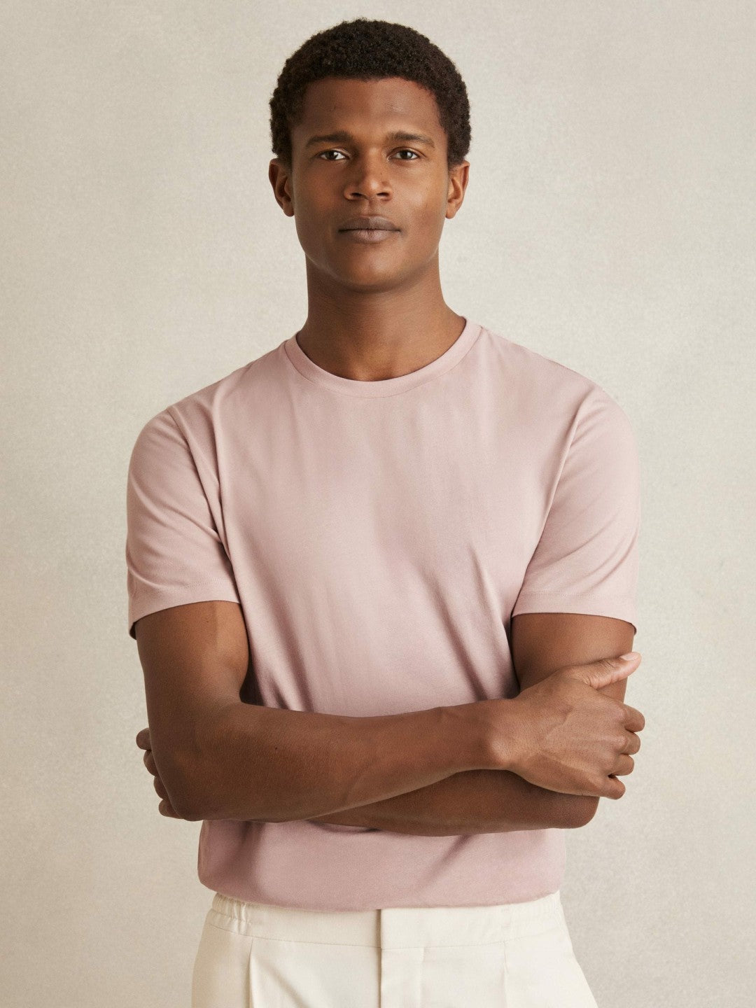 Cotton Crew Neck T-Shirt in Soft Pink